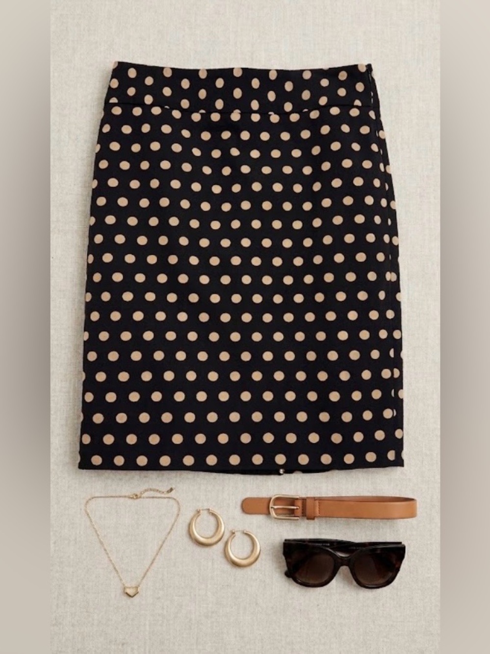 LOFT Black Pencil Skirt with Beige Polka Dots